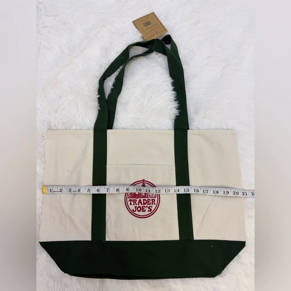 Trader Joe's Canvas Set Large Tote Green & Mini Tote Yellow NWT - Picture 5 of 15